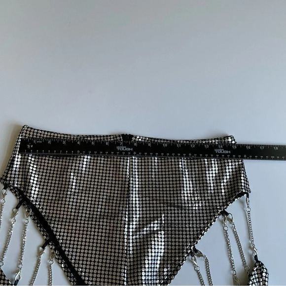 Finesse Sadie Cut-Out Metallic Silver Flare Pants Disco Chains Sz M Burning Man - Picture 8 of 13